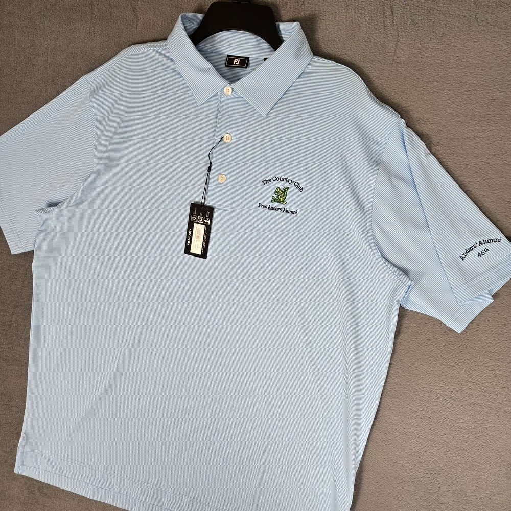 FootJoy FJ X The Country Club Shirt Mens XL Striped Blue Golf Polo MicroFeeder